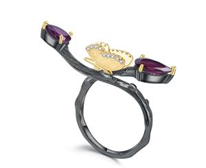 Olivia Yip - A Beautiful Butterfly With Purple Gems Women's Ring