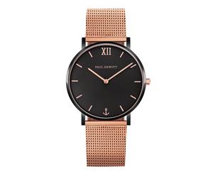 Paul Hewitt Sailor Black Case Black Sunray & Rose Gold Dial Rose Gold Mesh Strap