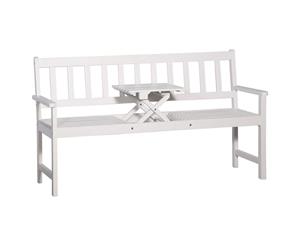 3-Seater Solid Acacia Wood Garden Bench with Table 158cm White Seat