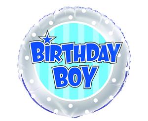 Blue stripe Birthday Boy 45cm Foil Balloon Packaged