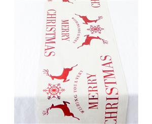 Christmas Burlap Hessian Roll Table Runner Home Dining Party Xmas Decor 28x270cm - White- Reindeers