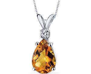 Citrine Diamond Pendant 14K White Gold Pear 10 x 7 mm 1.5 ct NSJP8944