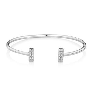 Cuff Bangle with Cubic Zirconia in Sterling Silver