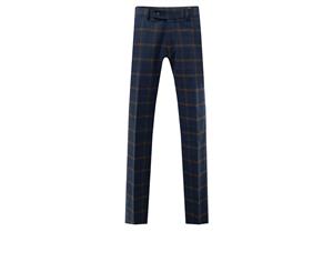 Dobell Mens Navy Tweed Trousers Regular Fit Rust Check