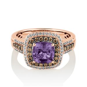 Ring with 0.50 Carat TW White & Brown Diamonds & Amethyst in 14ct Rose Gold