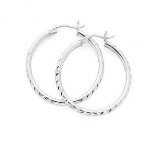 Silver 25mm 2.5mm Diamond Cut Sparkle Hoops