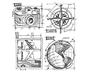 Tim Holtz Cling Stamps 7&quotX8.5"-Travel Blueprint