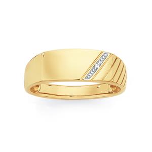 9ct Gold Diamond Set Gents Ring