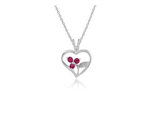 Floral Round Ruby Pendant in 925 Sterling Silver