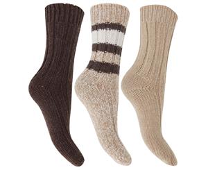 Floso Ladies/Womens Thermal Thick Chunky Wool Blended Socks (Pack Of 3) (Beige) - W419