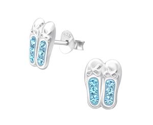 Kids Sterling Silver Ballerina Shoes Aqua Bohemica Ear Studs