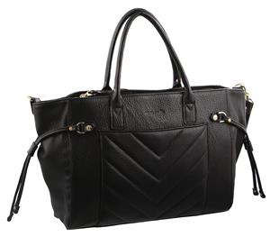 Pierre Cardin Italian Leather Stitch Tote Handbag (PC2354) - Black