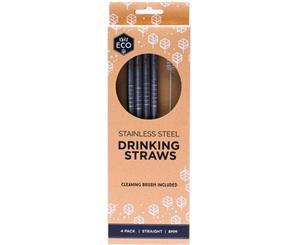 Stainless Steel Straw Pack (Straight) with Cleaning Brush - 4 Pack