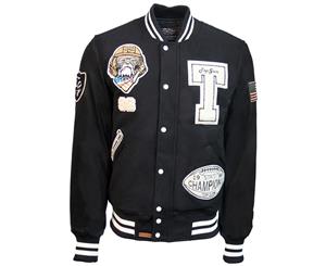 Top Gun Wool Leather Top Dog Varsity Bomber Jacket - Black