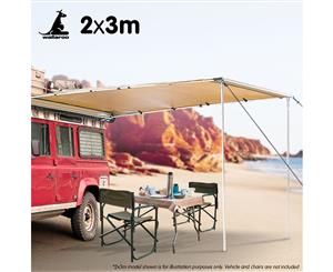 Wallaroo 2m x 3m Car Side Awning Roof Top Tent - Sand