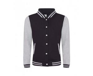 Awdis Womens/Ladies Girlie Varsity Jacket (Jet Black/Heather Grey) - PC2892