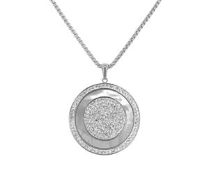 Bevilles Stainless Steel Mother of Pearl Disc Necklace Pendant