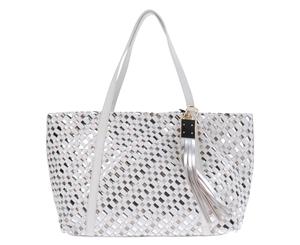 Blu Byblos Metallic Woven Tote Bag - White/Silver