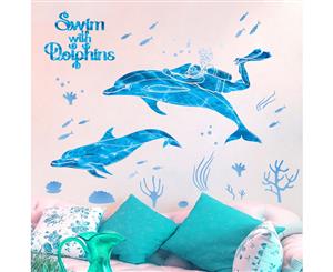 Blue Dolphin Decals Wall Sticker (Size 100cm x 80cm)