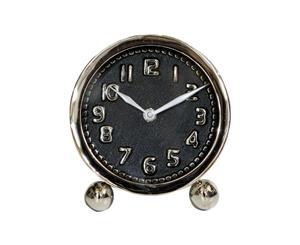 FELIX 13cm Wide Desk Clock with Round Black Face - Nickel