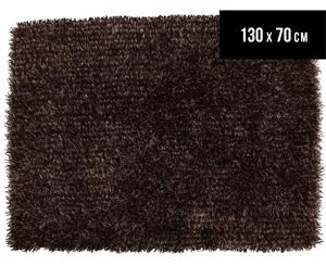 Metallic Chunky & Thin Pile 130x70cm Shag Rug - Dark Brown