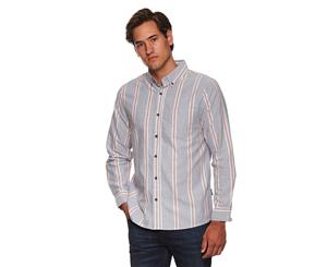 Mr Simple Men's Oxford Long Sleeve Shirt - Blue Stripe