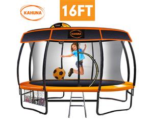 Trampoline 16 ft Kahuna with Basketball set and Roof - Orange