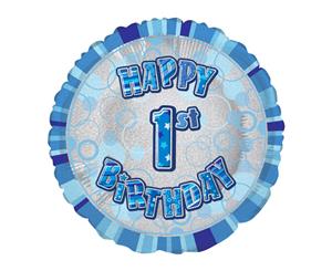 45cm Glitz Blue 1st Birthday Round Foil Balloon Packaged