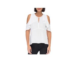 Bobeau Womens Pamela Sheer Keyhole Blouse