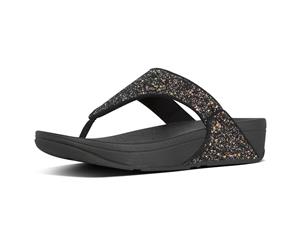 FitFlop Lulu Glitter Black Toe-Post Sandals