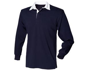 Front Row Kids Unisex Long Sleeve Plain Rugby Sports Polo Shirt (Navy) - RW481