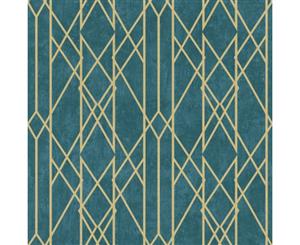 Rasch Portfolio Linear Geometric Wallpaper Teal/Gold (215137)