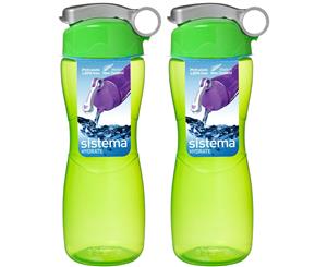 Sistema Hourglass Drink Bottle 645ml Green x 2