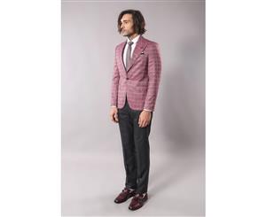 Wessi Slimfit Single Button Wide Pointed Collar Burgundy Blazer