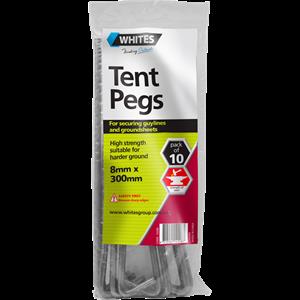 Whites 8 x 300mm High Strength Tent Pegs - 10 Pack