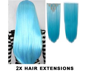 2Pcs Thick High Grade Blue Straight Hair 7Piece 16Clips 20" Hair Extension 2X