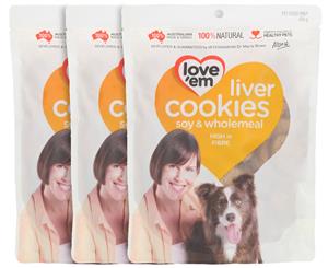 3 x Love 'Em Liver Cookies Dog Treats Soy & Wholemeal 450g