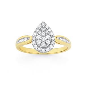 9ct Gold Diamond Pear Shape Cluster Dress Ring