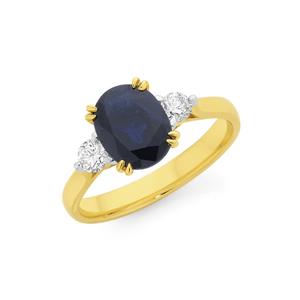 9ct Gold Sapphire & Diamond Trilogy Ring