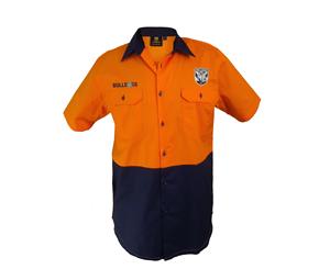 Canterbury Bulldogs NRL Short Sleeve Button Work Shirt HI VIS ORANGE NAVY