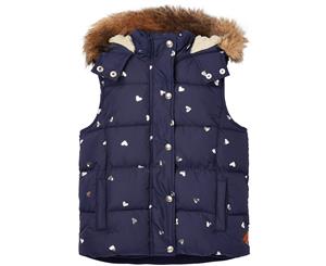 Joules Girls Rhea Printed Fleece Lined Gilet Bodywarmer - Navy Hearts