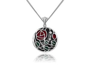 Rennie Mackintosh Round Diamond & Enamel Locket on Chain in 925 Sterling Silver