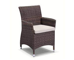 Sahara 6 Seater Outdoor Teak And Wicker Dining Setting In Half Round Wicker - Outdoor Wicker Dining Settings - Chestnut Brown/Latte cushion