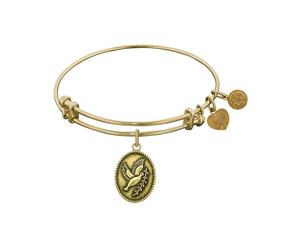 Smooth Finish Brass Dove With Olive Branch Peace Angelica Bangle Bracelet 7.25" - White