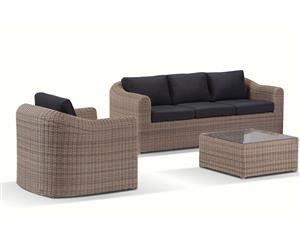 Subiaco 3+1+1 Seater Outdoor Lounge Setting With Coffee Table - Outdoor Wicker Lounges - Brushed Wheat Denim Cushion