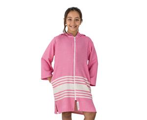 TASSOS Kids Hooded Turkish Towel Zip/Pockets | Unisex Hot Pink/White