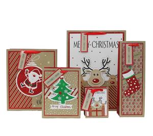 12x Christmas XMAS Gift Bags Cardboard Paper Bags w Foil S M L XL Bottle [I]