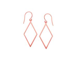 14K Rose Gold Shiny Drop Triangle Earrings - Pink