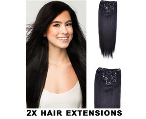 2Pcs 22" Straight Thick Long Synthetic Hair Extension Black 7Piece 16Clips 2X