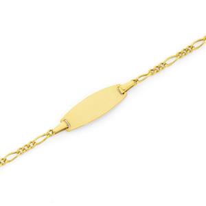 9ct Gold 16cm Figaro 3+1 Oval I.D. Child's Bracelet